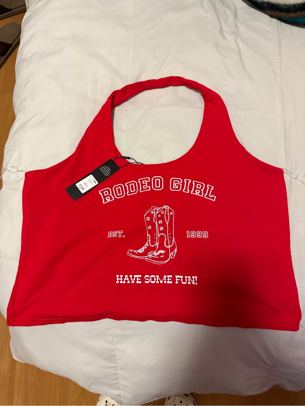 Fashion Nova Red Rodeo Girl Graphic Tote